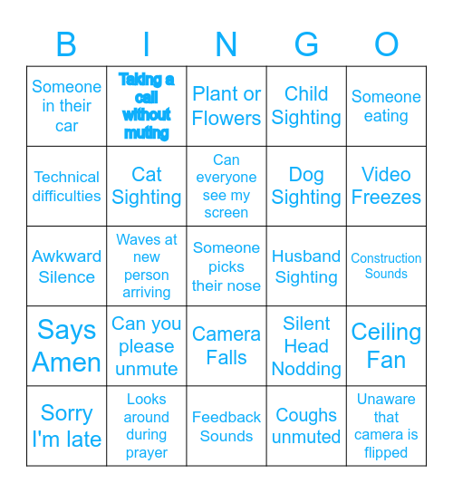 Small Group Zoom Bingo Card