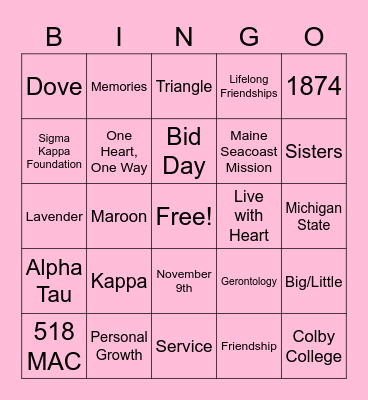 Sigma Kappa Bingo Card