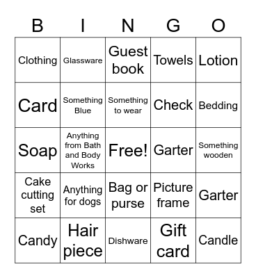 Bridal Shower Bingo Card