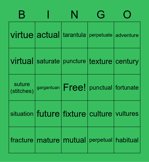 tu (says /chu/) Bingo Card