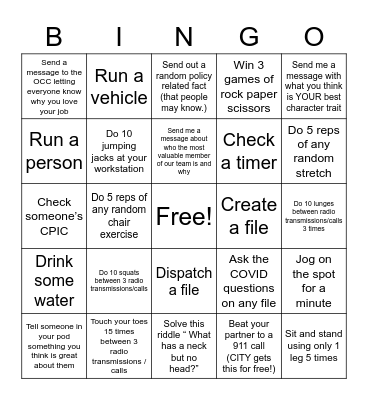 Sunday Night Bingo Card