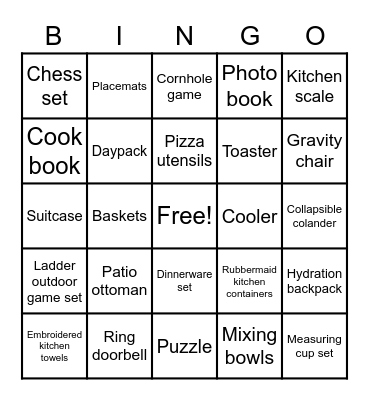 Nick and Monica's Bridal Shower Bingo Card