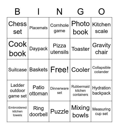 Nick and Monica's Bridal Shower Bingo Card