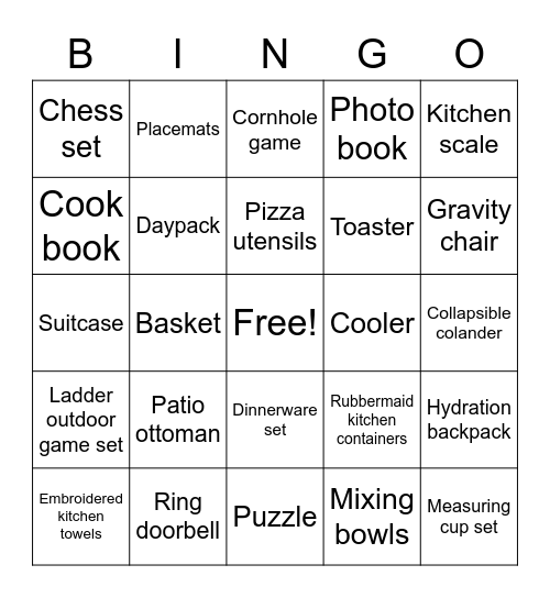 Nick and Monica's Bridal shower Bingo Card