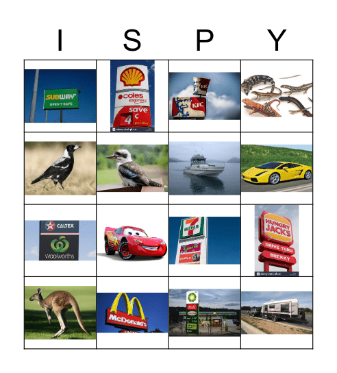 Road Trip Eye Spy Bingo Card