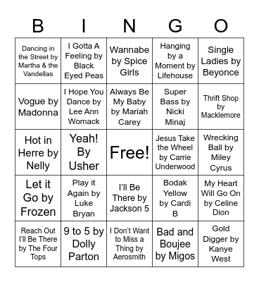 JukeBox Bingo Card