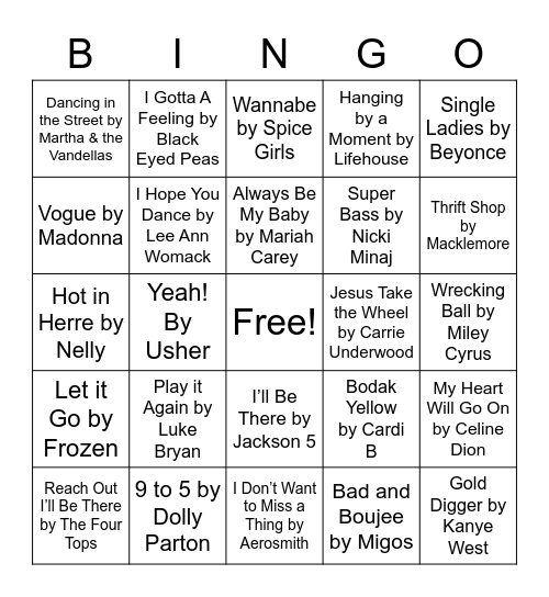 JukeBox Bingo Card