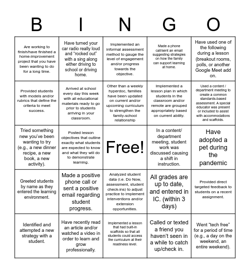 March Madness Teacher Bingo Card