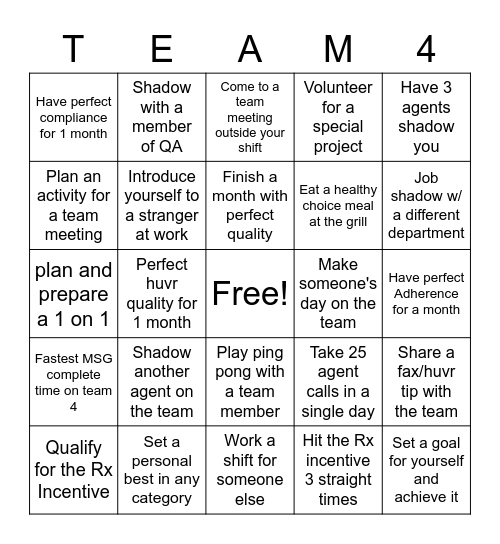Compliance Team 4 Bingo Card