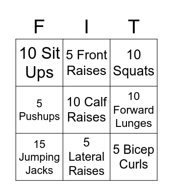 Kelsch's Fitness Bingo! Bingo Card