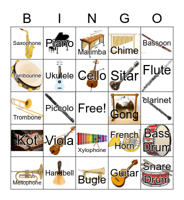 Instruments Bingo Card