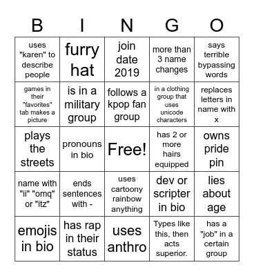roblox shitter bingo Card