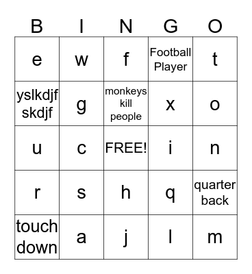 Super Bowl BINGO Card