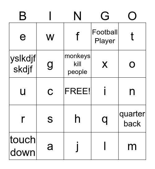 Super Bowl BINGO Card