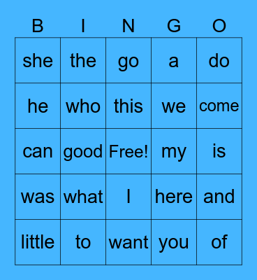 Sight Words for Emma! Bingo Card