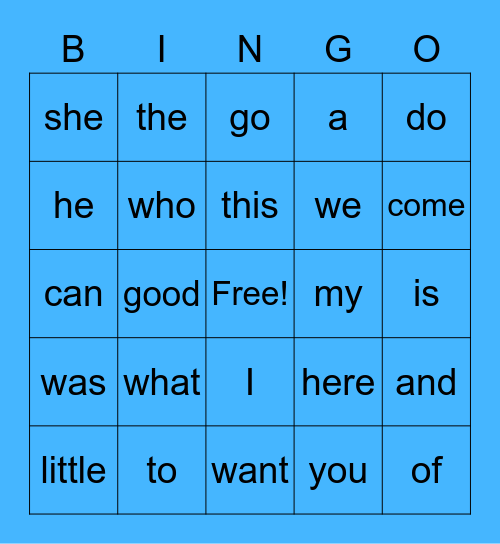 Sight Words for Emma! Bingo Card