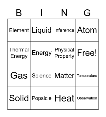 Unit One Vocabulary Bingo Card