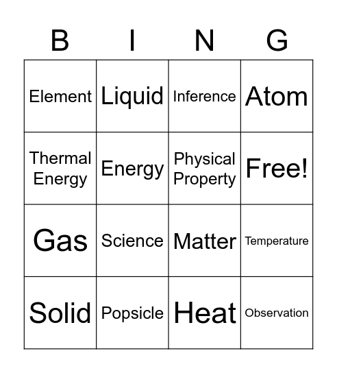 Unit One Vocabulary Bingo Card
