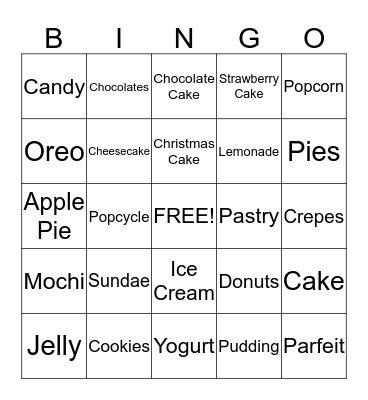 Desserts Bingo Card
