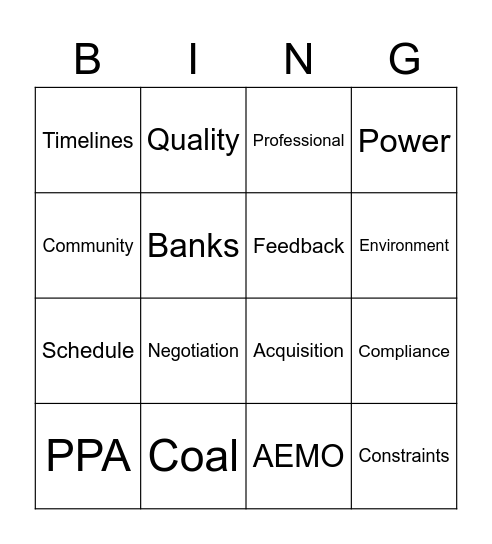 GM Bingo Card