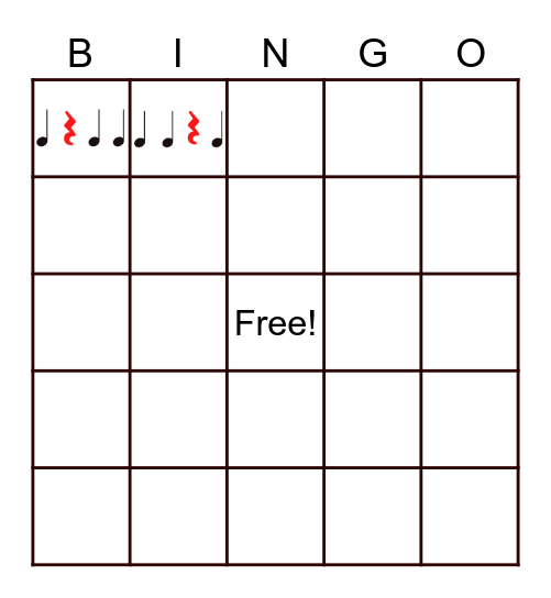 Rhythm Bingo Card