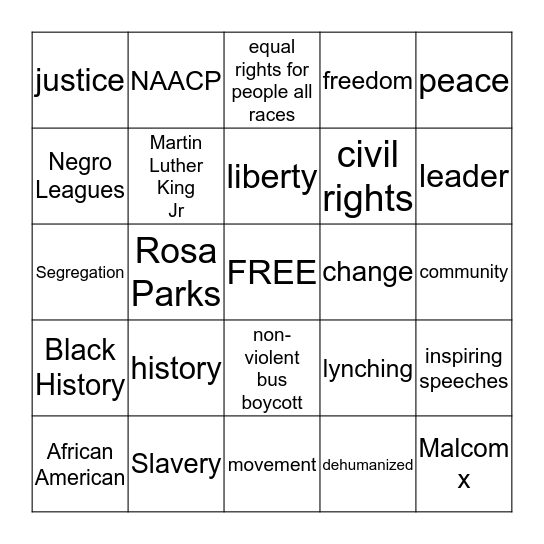 Black History  Bingo Card