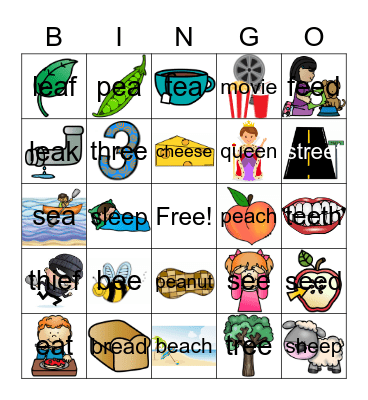 Long E Vowel Teams Bingo Card