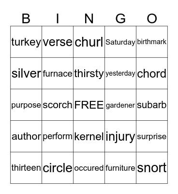 Bossy R Bingo Card