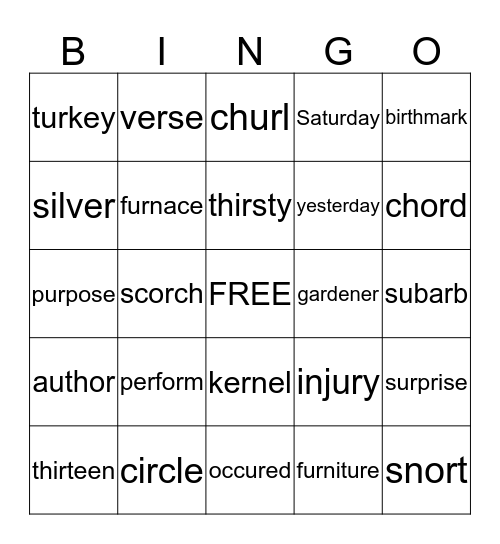 Bossy R Bingo Card