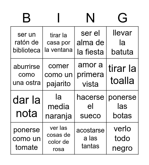 carácter con expresiones 1 Bingo Card