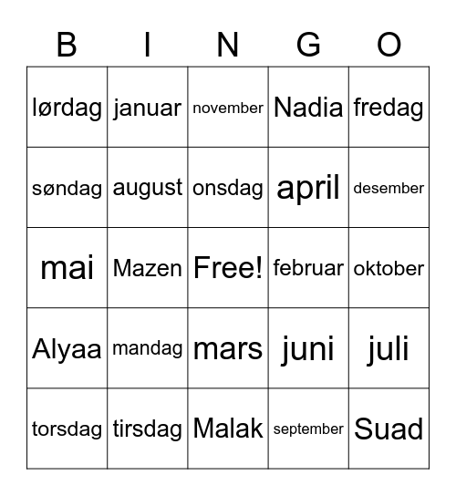 Untitled Bingo Card