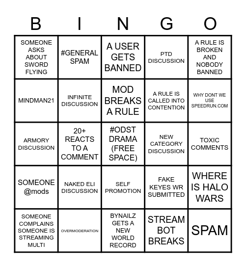 A WEEK IN HaloRuns Bingo Card