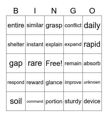 Vocabulary Bingo! Bingo Card