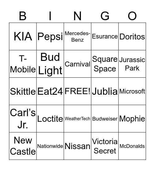 Super Bowl 2015 Bingo Card