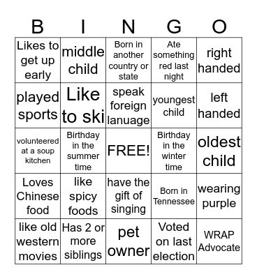 People Bingo Card