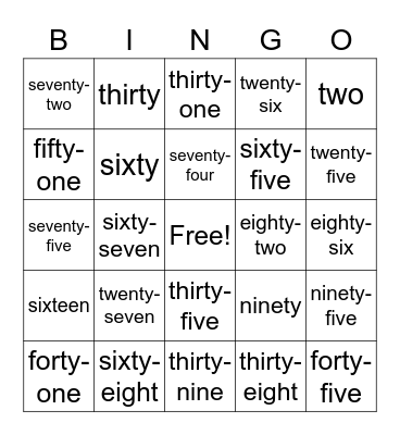 Number Bingo Card