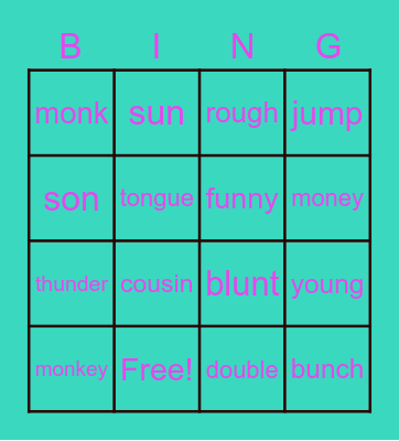 Pronunciation /ʌ/ Bingo Card