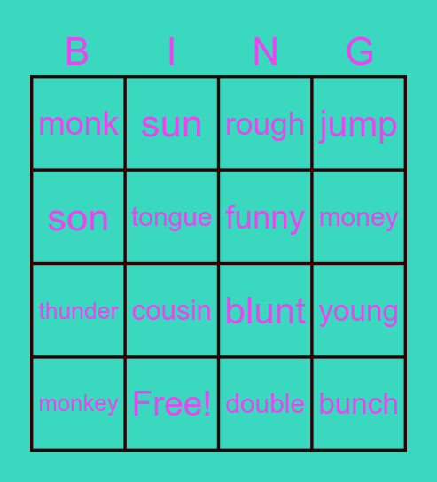 Pronunciation /ʌ/ Bingo Card