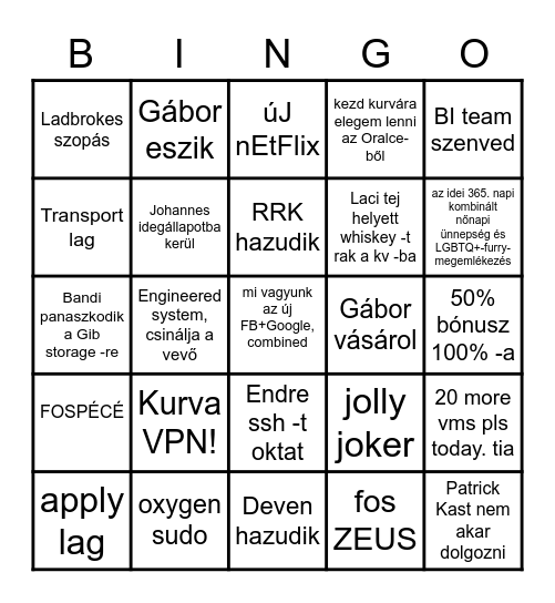 Entain bingo Card