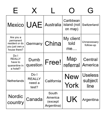 RFI Bingo Card