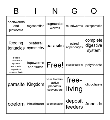 15.2 Aquatic Worms Bingo Card