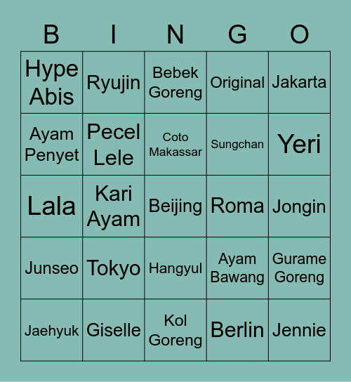 <3 Giselle <3 Bingo Card