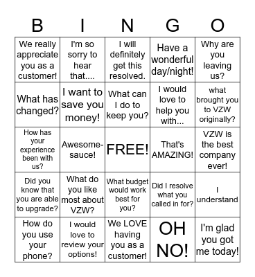 Customer Connection!! Bingo Card