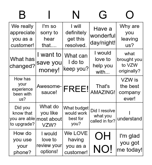 Customer Connection!! Bingo Card