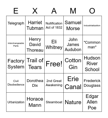 Unit 5: America Transforming Bingo Card