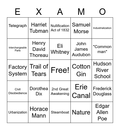 Unit 5: America Transforming Bingo Card