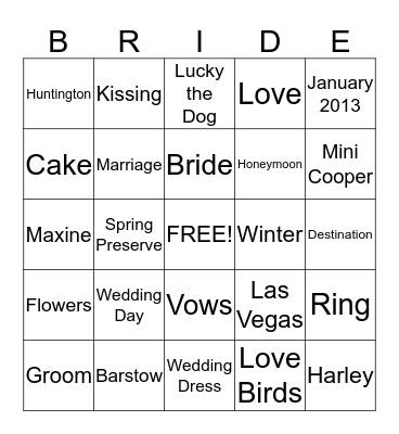 Maxine's Bridal Shower Bingo Card