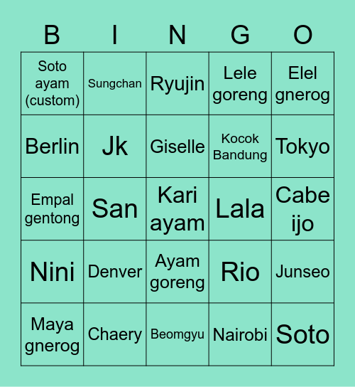 Ryu Bingo Card