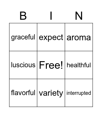 Vocabulary 4-1 Bingo Card