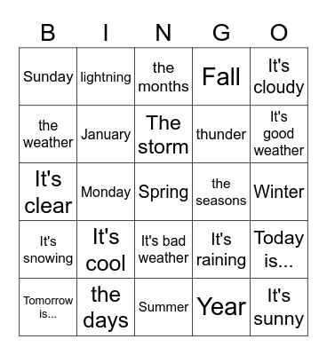 The weather Bingo Card